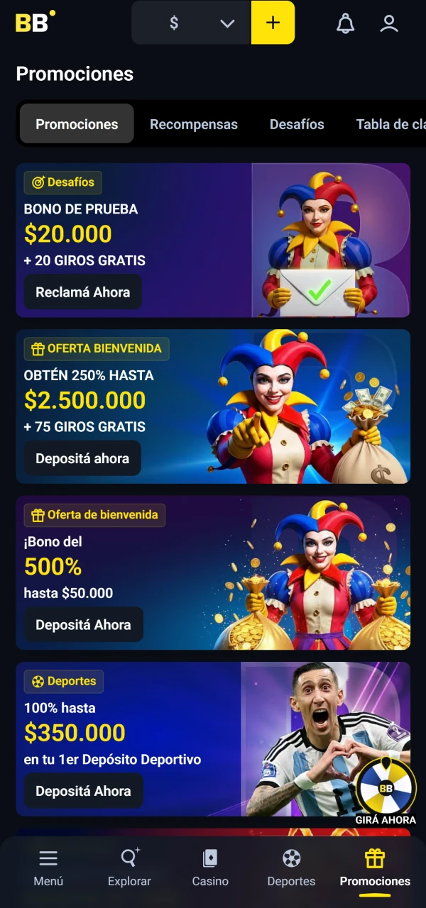 Elige uno de los bonos de Betbox.