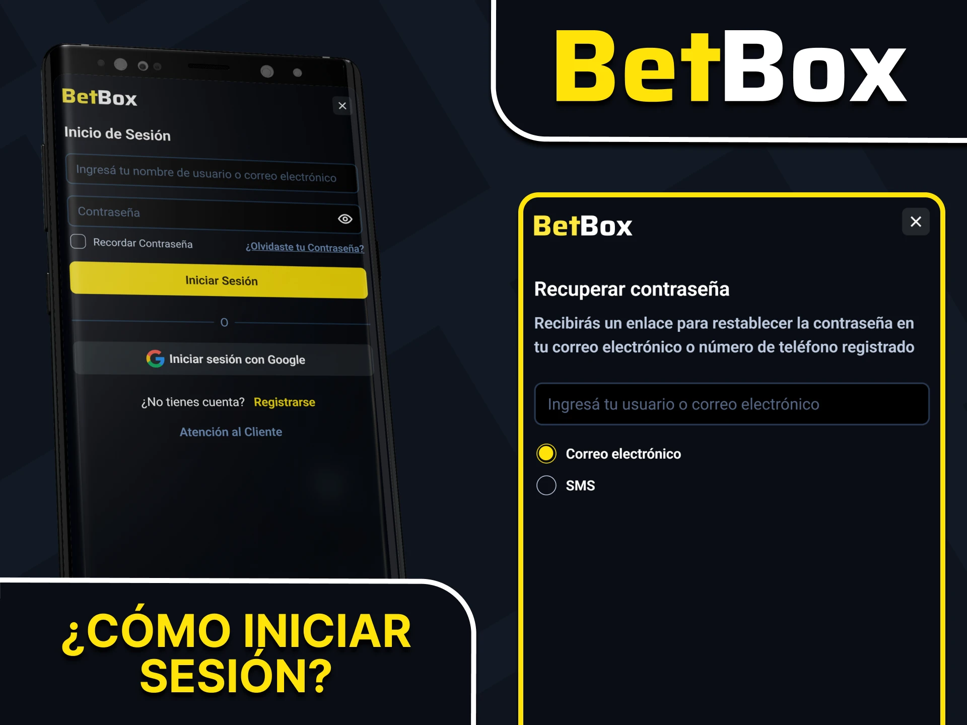 Inicia sesión en tu cuenta personal en la aplicación de Betbox.