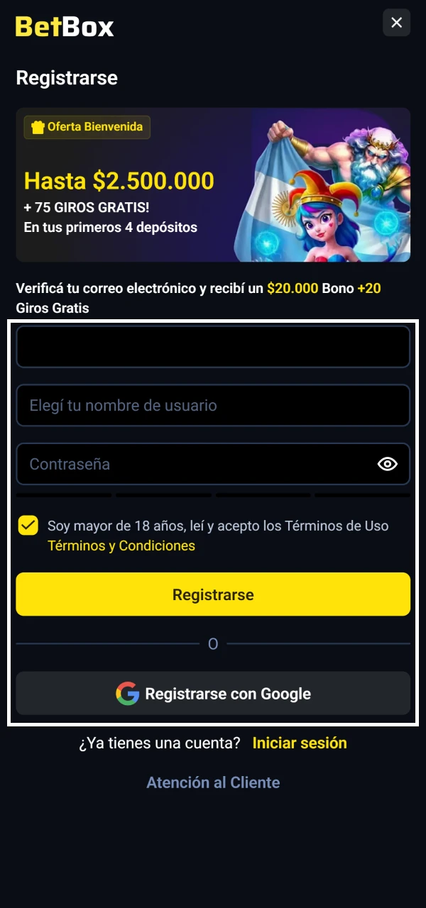 Regístrate para jugar a Aviator en la página web de Betbox.