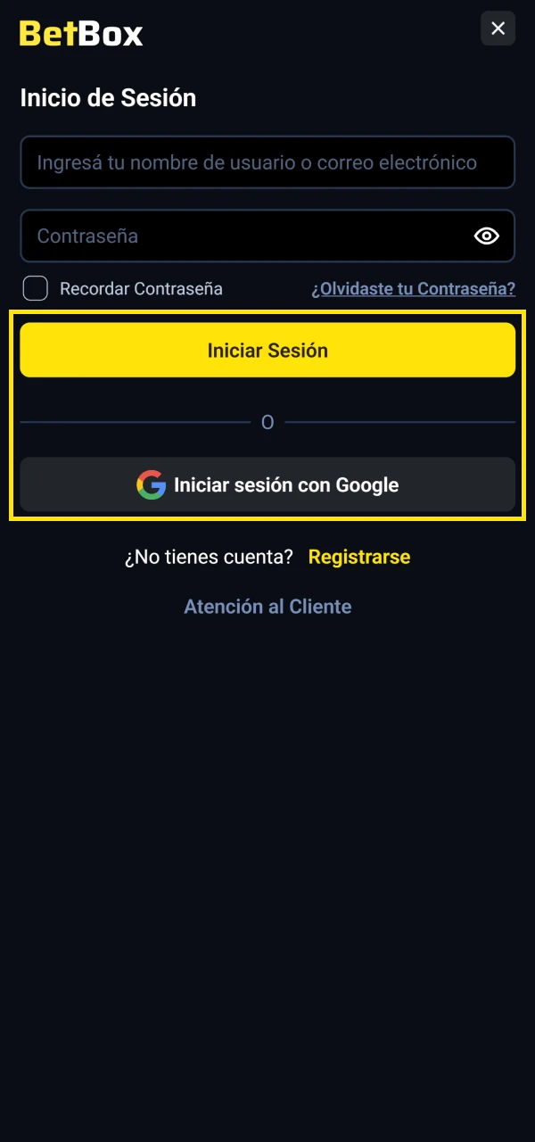 Inicia sesión en tu cuenta personal en el sitio web de Betbox para recargar tu depósito.