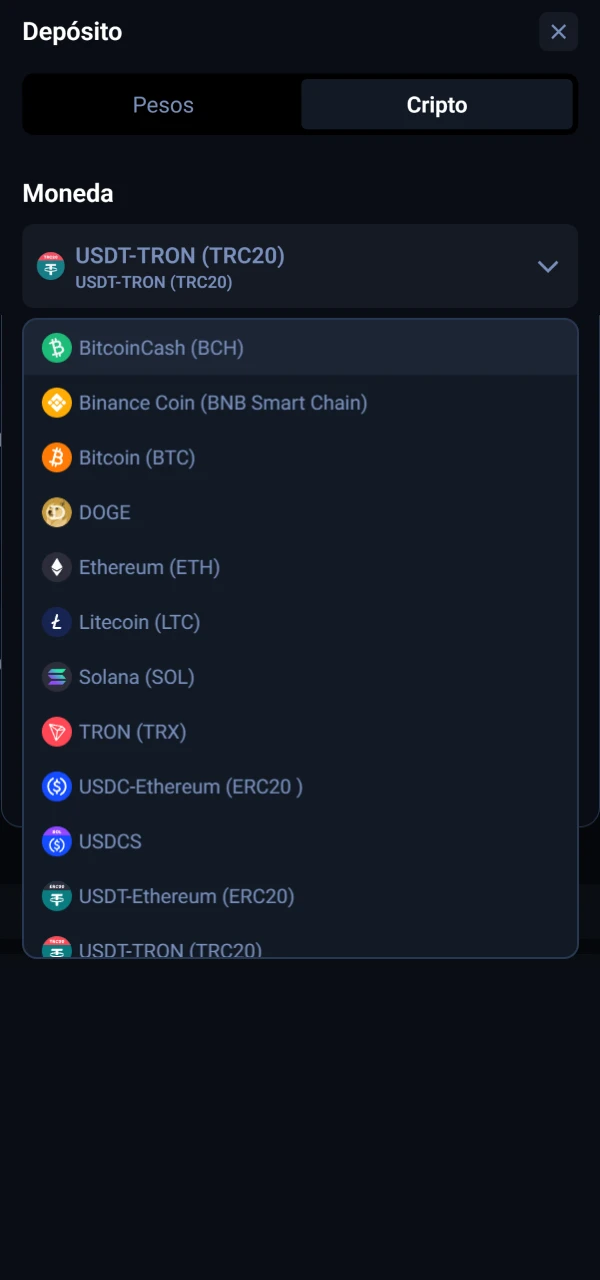Selecciona un método para depositar fondos en Betbox.