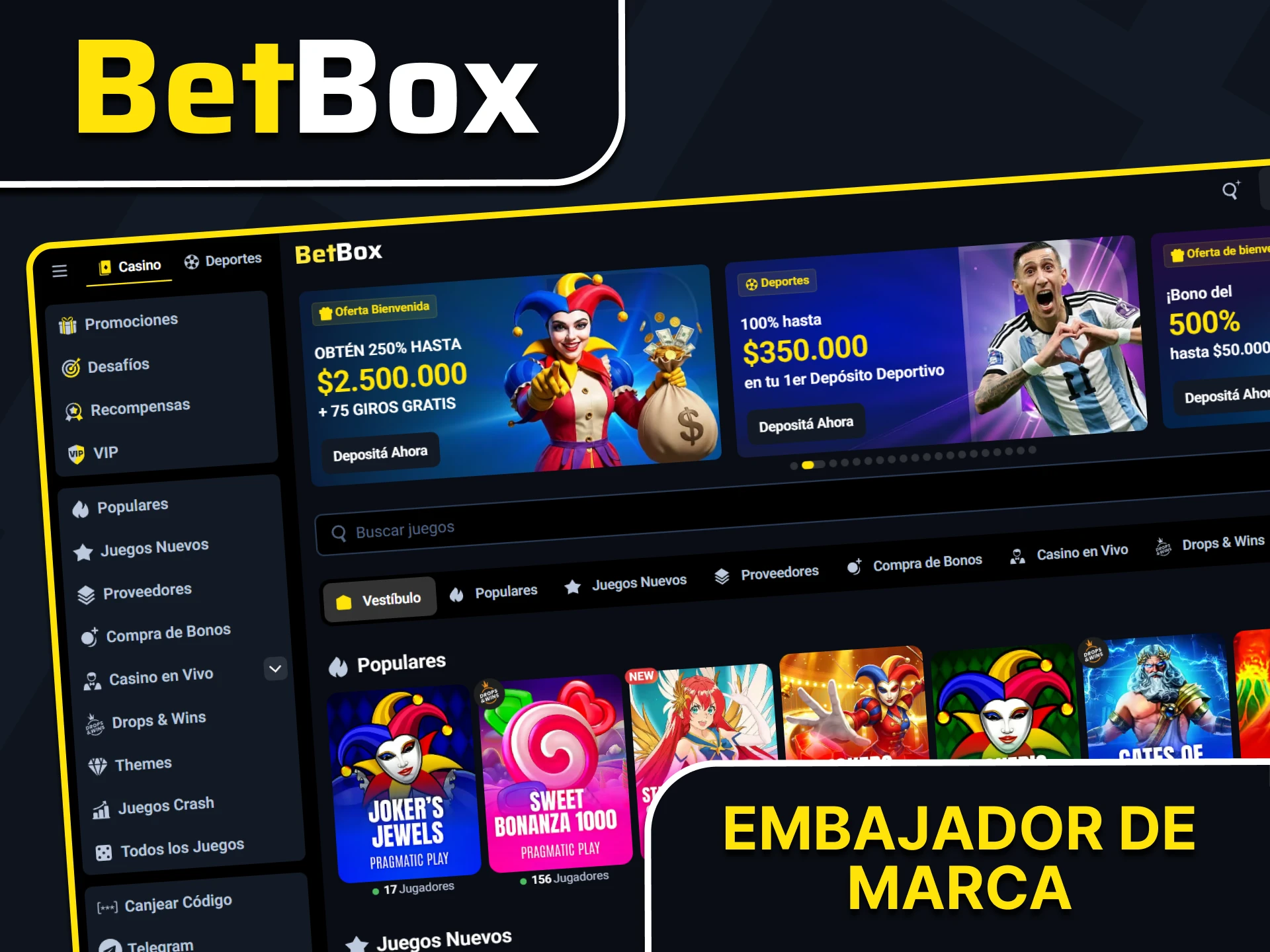 El sitio web de Betbox tiene sus propios embajadores.