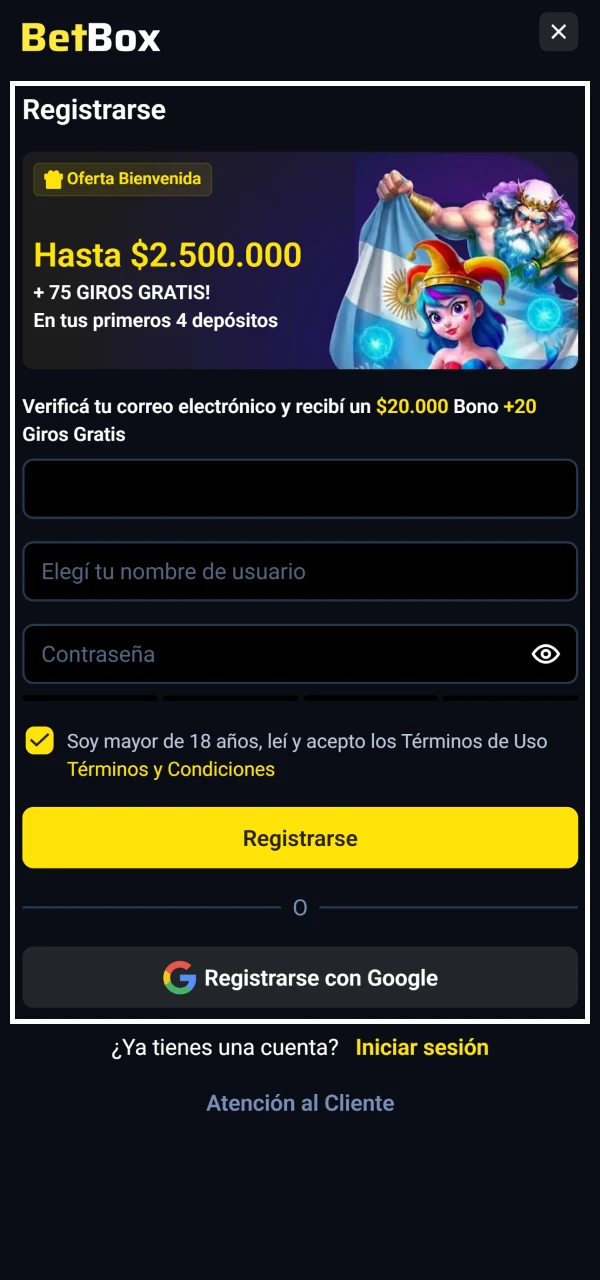 Por favor, regístrese antes de realizar apuestas de tenis en Betbox.