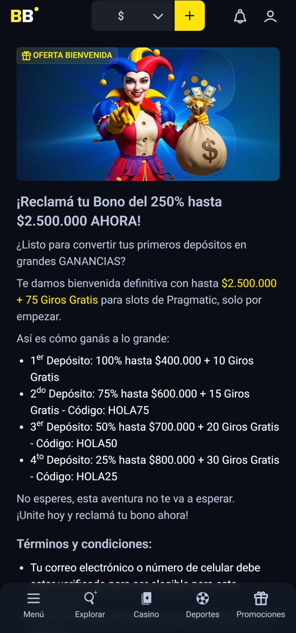 Activa el bono de tragamonedas de Betbox.