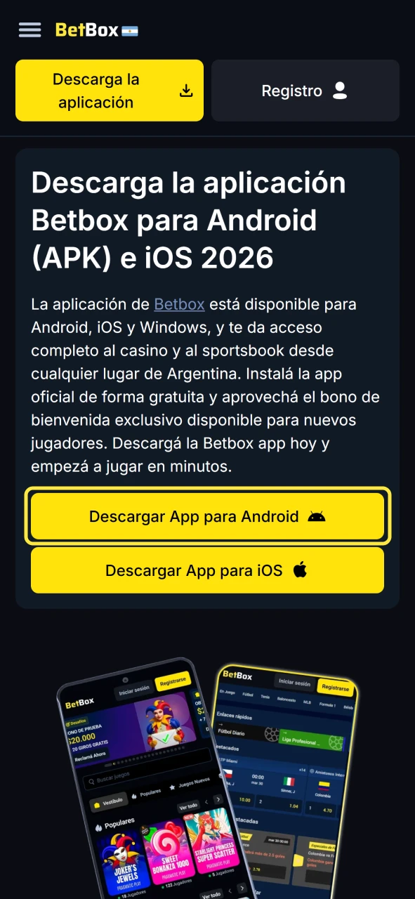 Haz clic en este botón para obtener la aplicación de Betbox para Android.