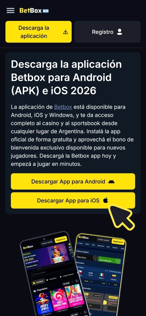 Abre el sitio web oficial de Betbox usando este botón para obtener la aplicación PWA para iOS.