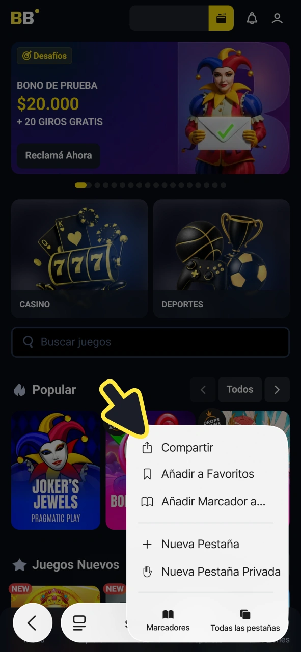 Pulsa este botón para obtener la aplicación PWA de Betbox para iOS.