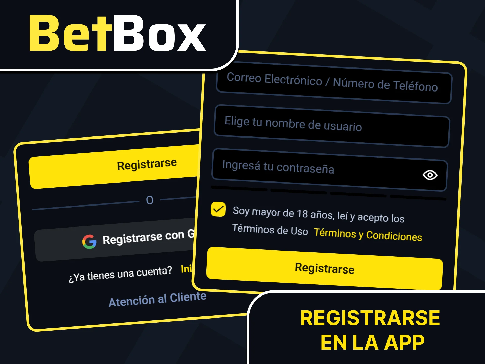 Crea tu cuenta nueva y regístrate en la App de Betbox Official.