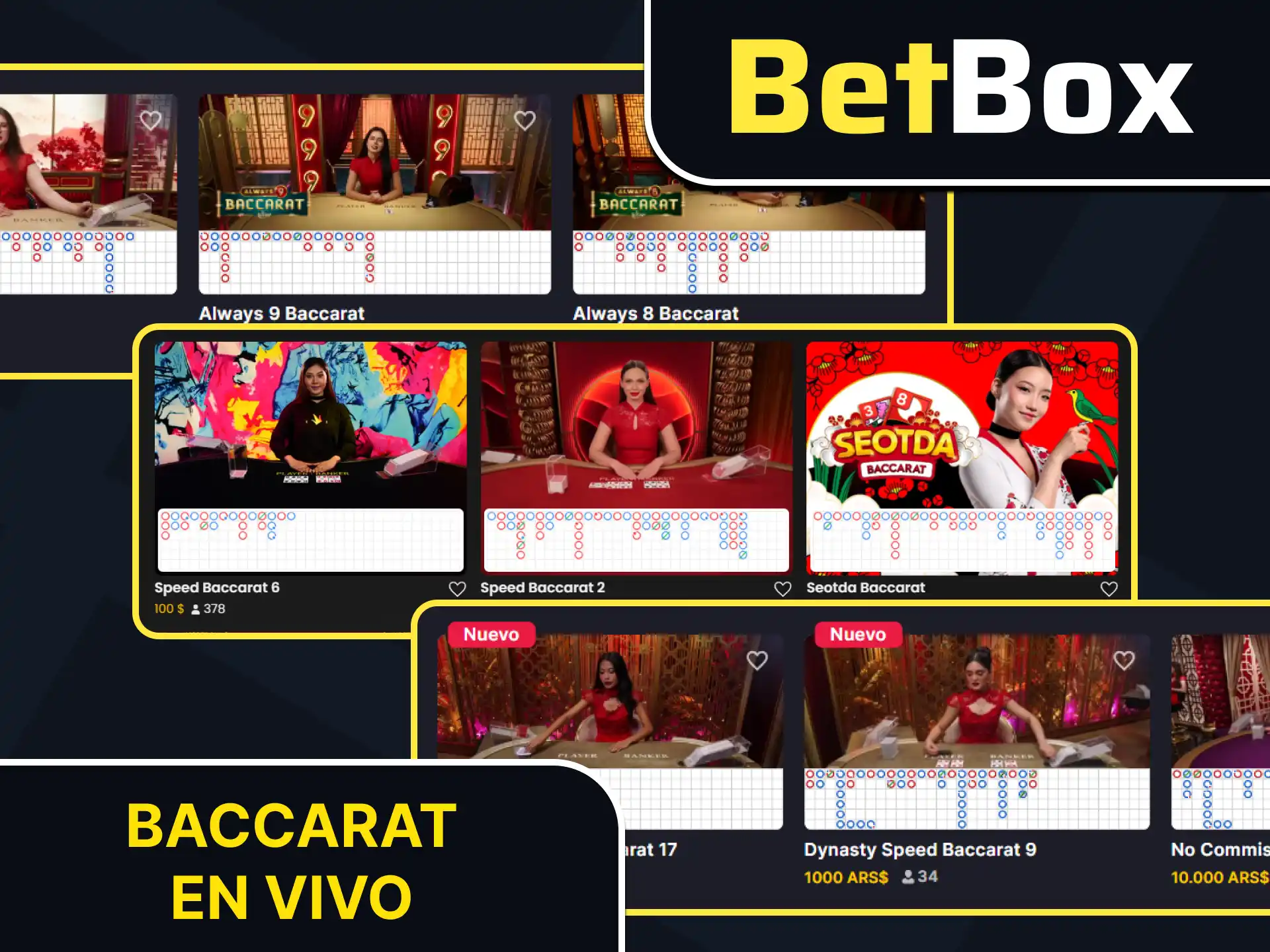 Realiza tus mejores apuestas en Baccarat en vivo con Betbox.